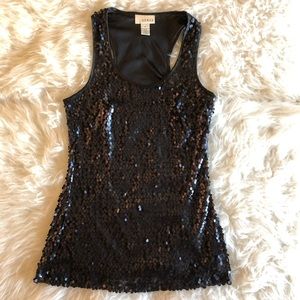 LAST CHANCE KENAR sequined raver back tank black
